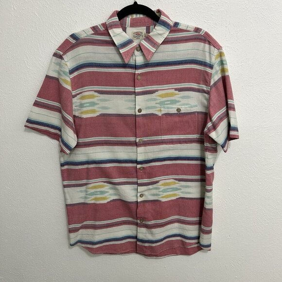 Faherty Coast Shirt Men’s Sz L Western Wave Ikat Short Sleeve Color Block Cowboy - Picture 2 of 9